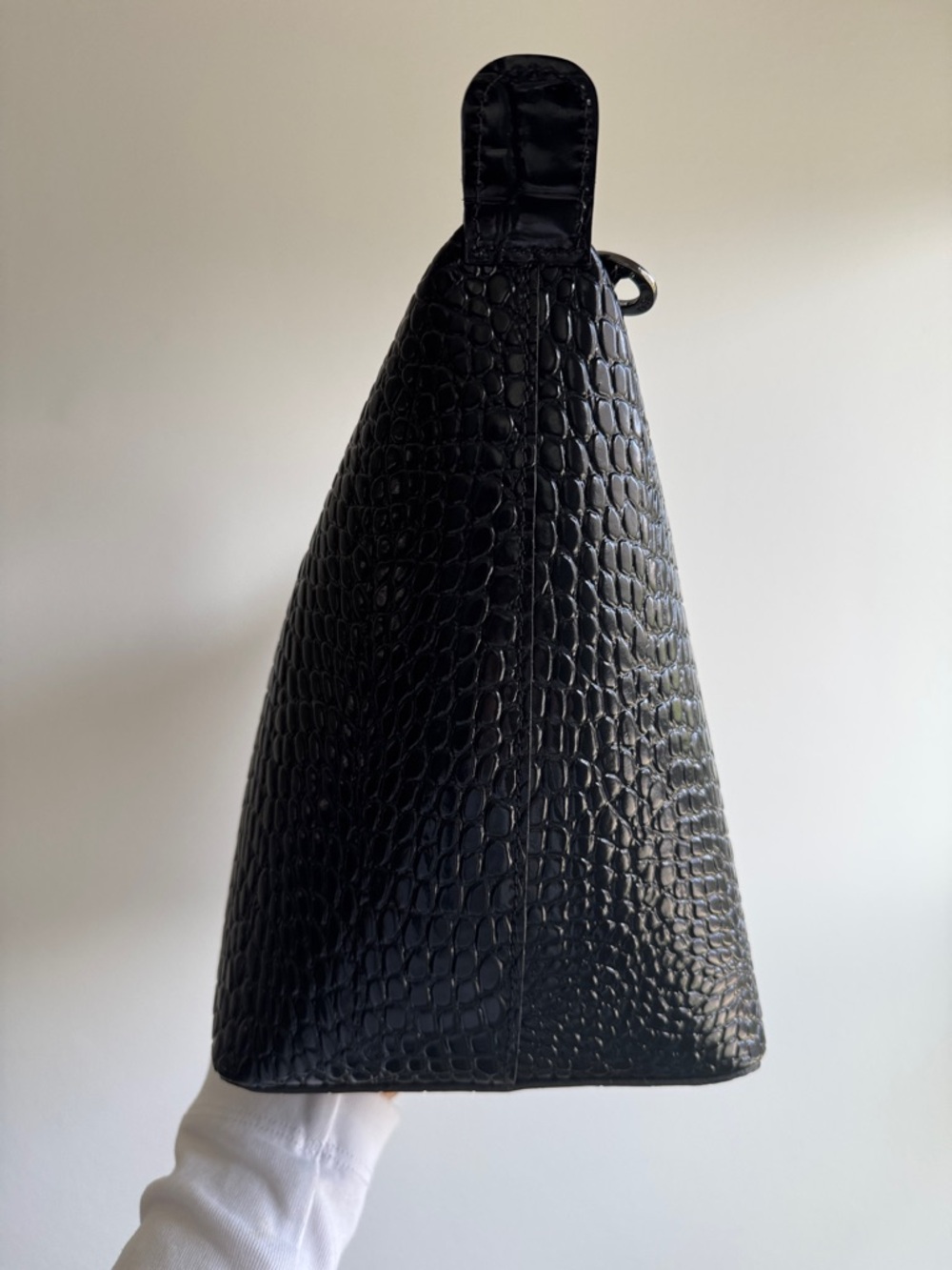 Longchamp Black Croc-Embossed Small Top-Handle Tote - Picture 3 of 11